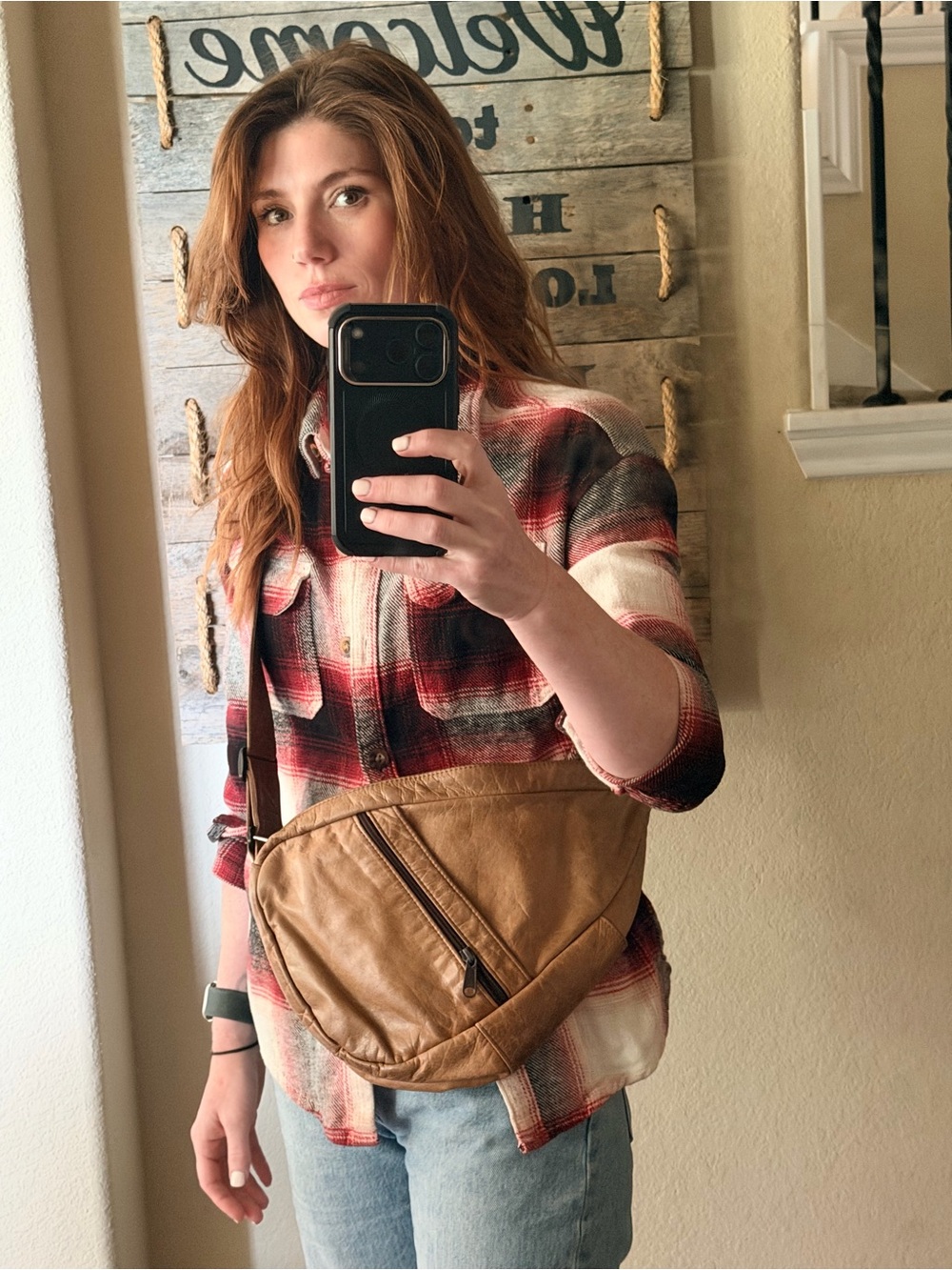 Vintage AmeriBag Healthy Back Bag Tan Leather Crossbody Sling Backpack